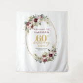 Luxury Burgundy Gold Floral 60th Birthday Banner タペストリー (正面)