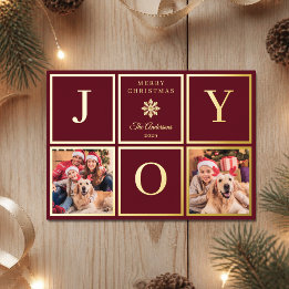 Luxury Burgundy Gold Foil JOY 2 写真 箔シーズンカード