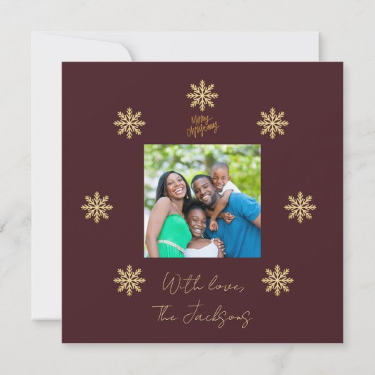 Luxury Burgundy & Gold Personalised Christmas Card (裏面)