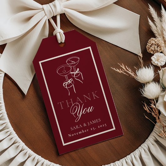 Luxury Burgundy Monogram Calligraphy Wedding ギフトタグ