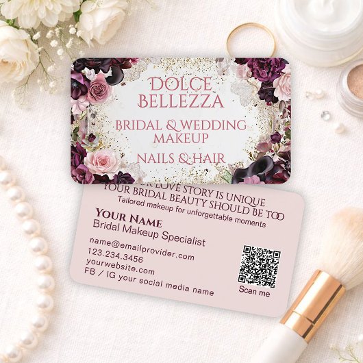 Luxury Burgundy Pink Floral Bridal Makeup Artist 名刺