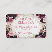 Luxury Burgundy Pink Floral Bridal Makeup Artist 名刺 (正面)