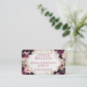 Luxury Burgundy Pink Floral Bridal Makeup Artist 名刺 (スタンド正面)