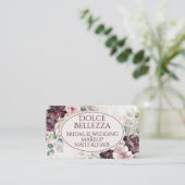 Luxury Burgundy Purple Floral Bridal Makeup Artist 名刺 (スタンド正面)