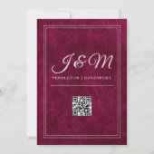 Luxury Burgundy Velvet White Monogram QR code 招待状 (裏面)