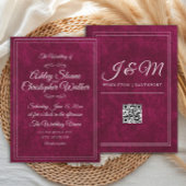Luxury Burgundy Velvet White Monogram QR code 招待状
