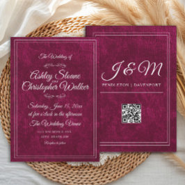 Luxury Burgundy Velvet White Monogram QR code 招待状