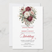 Luxury Burgundy White Floral Eucalyptus Wedding  招待状 (正面)