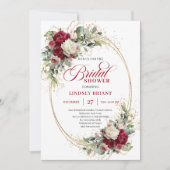 Luxury Burgundy White Floral Gold Shower 招待状 (正面)