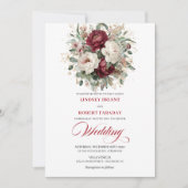 Luxury Burgundy White Floral Gold Wedding Invite 招待状 (正面)