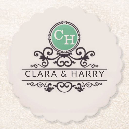 Luxury Calligraphic Elegant Monogram Minimal ペーパーコースター (正面)