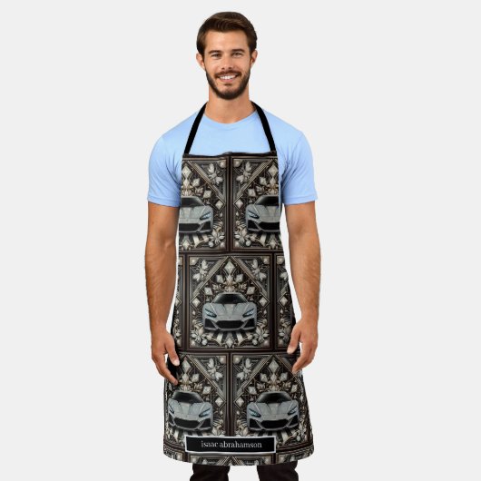 Luxury Car Art Deco Men's Apron エプロン (着用した状態)