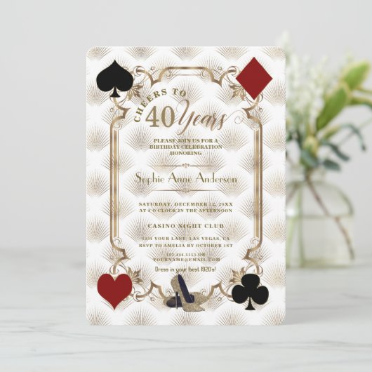 Luxury Casino Gold Cheers To 40 Years Birthday 招待状 (スタンド正面)