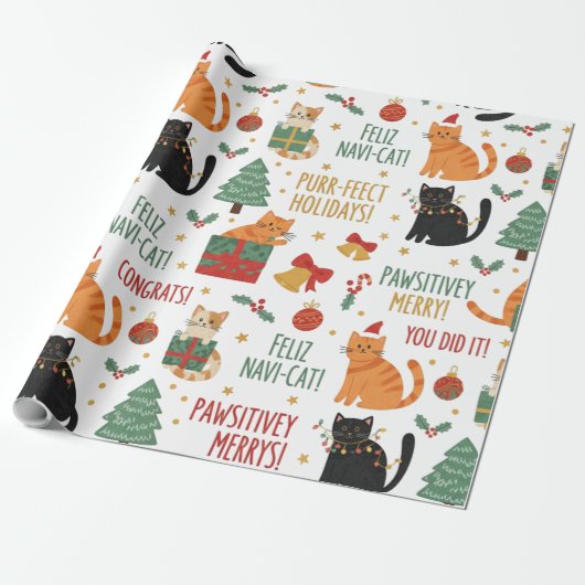 Luxury Cat Christmas Wrapping Paper Festive Feline ラッピングペーパー (アンロールド)