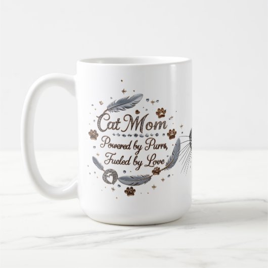 Luxury Cat Mom Mug - Powered by Purrs & Love コーヒーマグカップ (左)