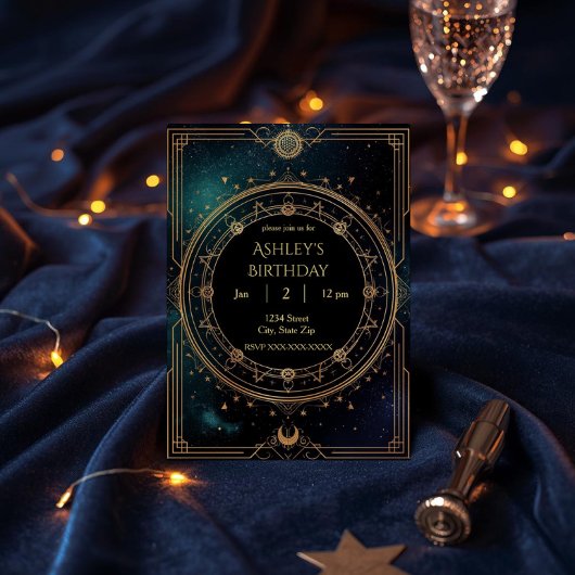 Luxury Celestial Birthday Invitation – Midnight 招待状