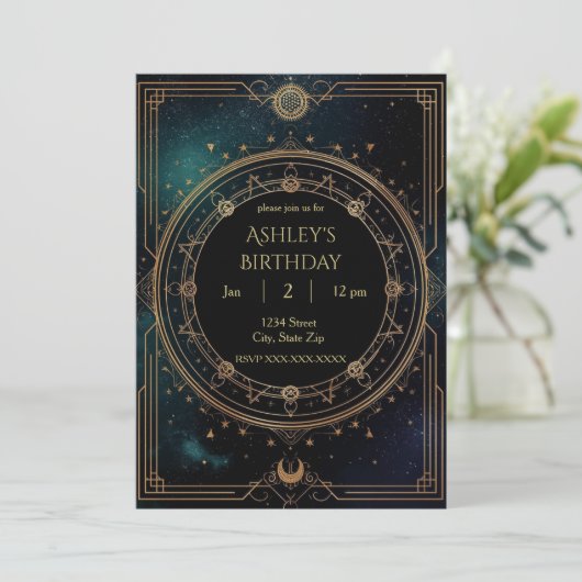 Luxury Celestial Birthday Invitation – Midnight 招待状 (スタンド正面)