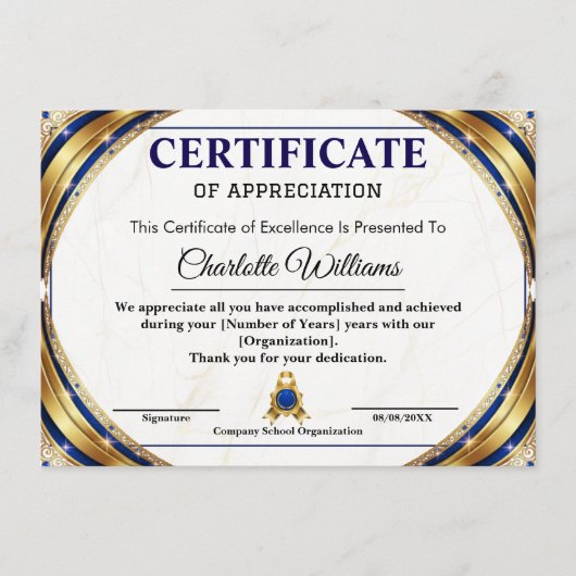 Luxury Certificate of Appreciation Award Template エンクロージャーカード (正面)