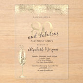 Luxury Champagne Glass Gold Confetti 80th Birthday アクリル招待状 (正面)