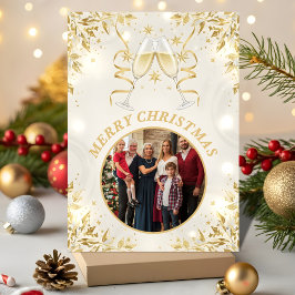 Luxury Champagne & Gold Family Christmas Photo シーズンカード