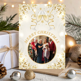 Luxury Champagne & White Family Christmas Photo シーズンカード