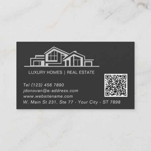 Luxury Charcoal Gray Real Estate Chic Professional 名刺 (裏面)