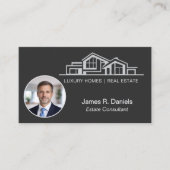 Luxury Charcoal Gray Real Estate Chic Professional 名刺 (正面)