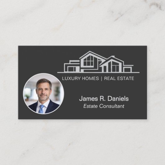 Luxury Charcoal Gray Real Estate Chic Professional 名刺 (正面)