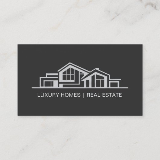 Luxury Charcoal Gray Real Estate Chic Professional 名刺 (正面)