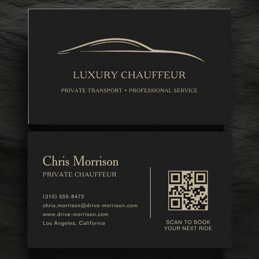 Luxury Chauffeur QR Code Black & Gold 名刺