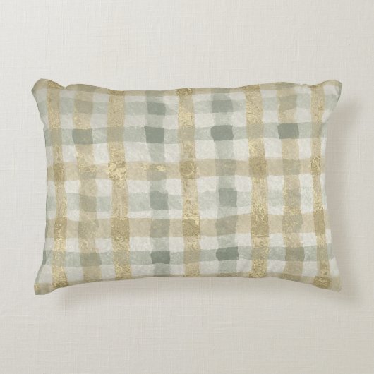 Luxury Checked, Gold Grey Beigi Pattern アクセントクッション (正面)