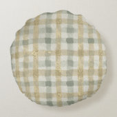 Luxury Checked, Gold Grey Beigi Pattern ラウンドクッション (裏面)