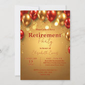 Luxury Chic Gold and Red Balloons Retirement Party 招待状 (正面)