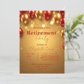 Luxury Chic Gold and Red Balloons Retirement Party 招待状 (スタンド正面)