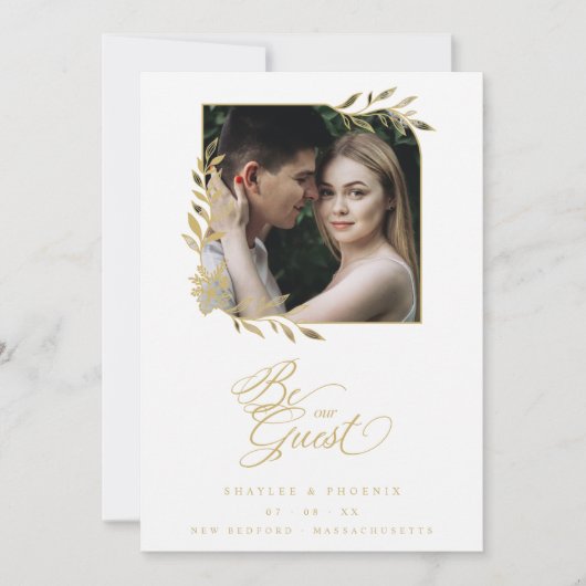 Luxury Chic Golden Branches Frame Photo Wedding (正面)