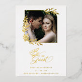 Luxury Chic Golden Branches Frame Photo Wedding 箔招待状 (正面)