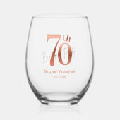 Luxury Chic Rose Gold Elegant 70th Birthday ステムなしワイングラス (正面)