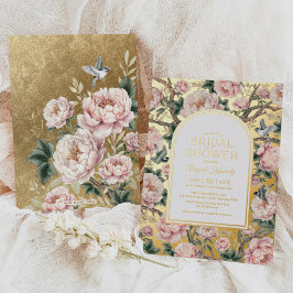 Luxury Chinoiserie Floral Garden Bridal Shower 箔招待状