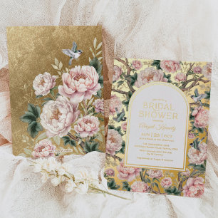Luxury Chinoiserie Floral Garden Bridal Shower 箔招待状