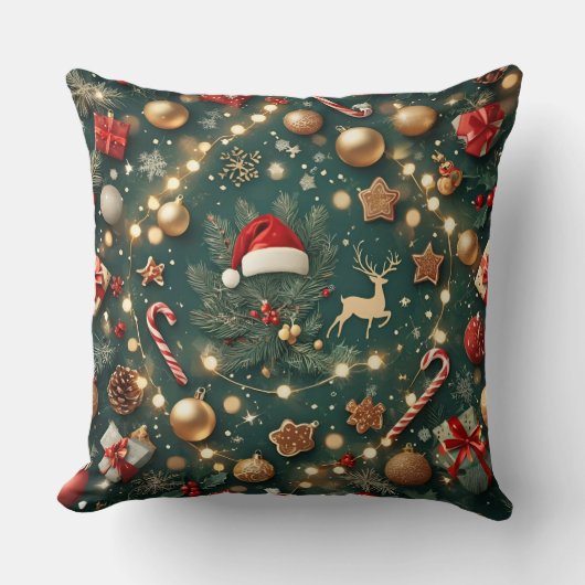 Luxury Christmas Pattern Decorative Throw Pillow クッション (正面)