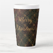 Luxury, Christmas Pattern, Gold Merry Christmas  カフェラテマグ (正面)