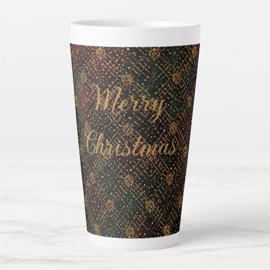 Luxury, Christmas Pattern, Gold Merry Christmas カフェラテマグ (正面)