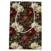 Luxury Christmas Red and Winter White Floral ミディアムペーパーバッグ (裏面)