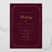 Luxury Classic Burgundy Gold Frame Wedding 箔招待状 (正面)