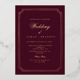 Luxury Classic Burgundy Gold Frame Wedding 箔招待状