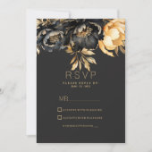 Luxury classy black gold peony floral RSVP 招待状 (正面)