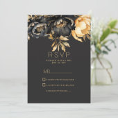 Luxury classy black gold peony floral RSVP 招待状 (スタンド正面)
