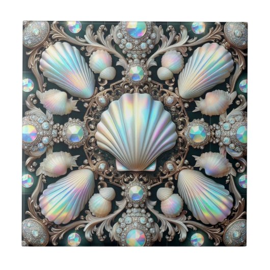 Luxury Coastal Decor | Diamonds and Seashells  タイル (正面)