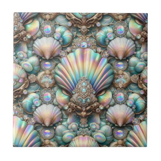 Luxury Coastal Decor | Diamonds and Seashells  タイル (正面)