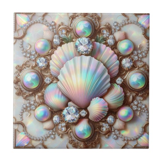 Luxury Coastal Decor | Diamonds and Seashells  タイル (正面)